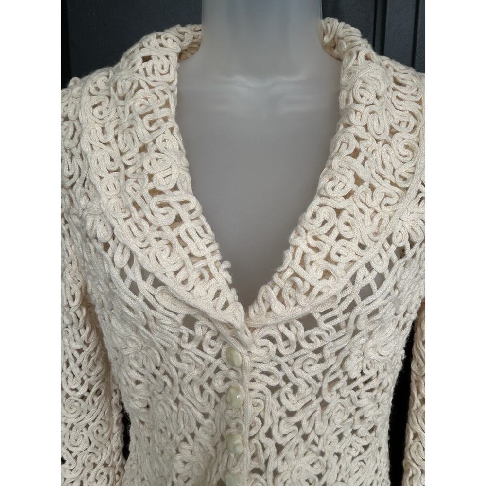 TALBOTS Collection Crochet Italian Alpaca Wool Cardigan Sweater Women's Size Med - Picture 7 of 12